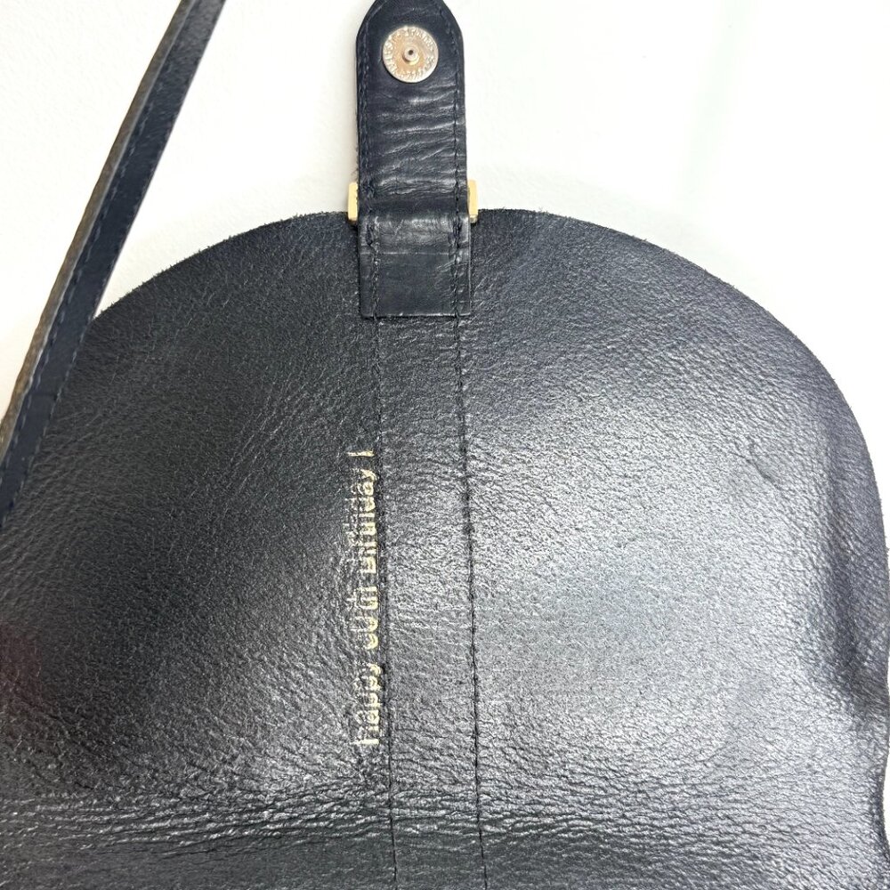 CLARE V Luce Leather Boho Saddle Half Moon Adjustable Crossbody Bag Black Gold - Picture 9 of 11